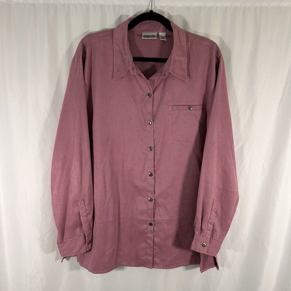 Chico's Design Blouse Women's 3 XL Purple Swede Button Up Long Sleeve Soft